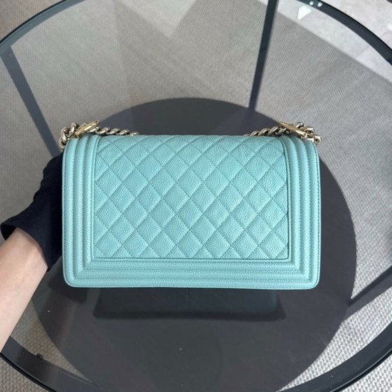 Image 1 of Chanel Boy Medium - 25CM Quilted Tiffany Blue Gold Hardware Series 29
