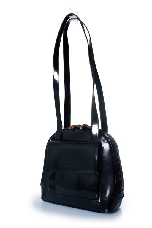 Bolso de bambú de piel brillante de Gucci en color negro. – schoudertassen, Calfskin
