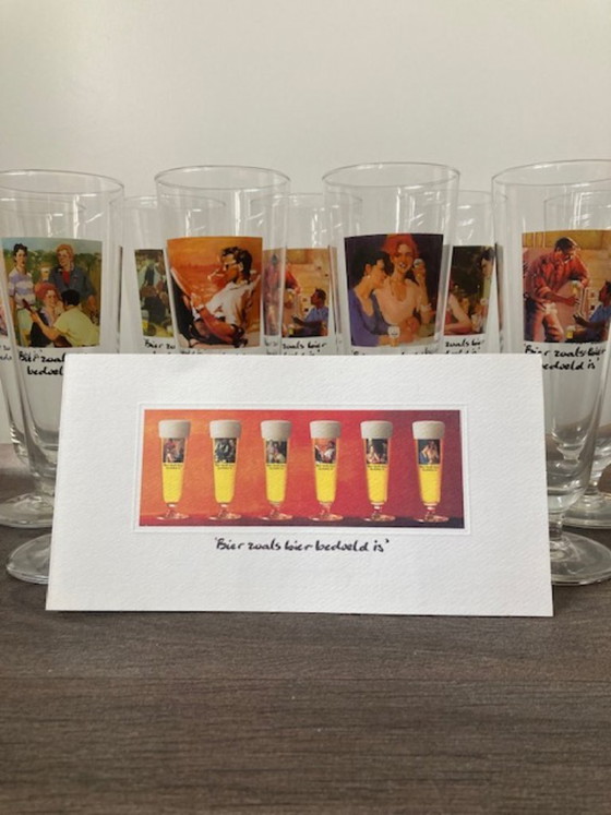 Image 1 of Bier & Bildende Kunst: Set aus 9 Vintage-Biergläsern der Heineken Art Collection.