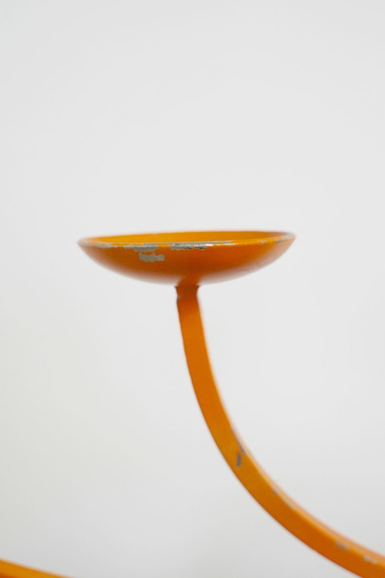 Image 1 of  1970s Orange Candelabra Large Metal Sculptural Mid Century Retro Candle Holder Space Age Statement Centrepiece 