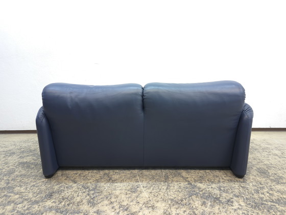 Image 1 of Cassina Maralunga Two-Seater Blue Designer Sofa Leather Sofa Couch Magistretti