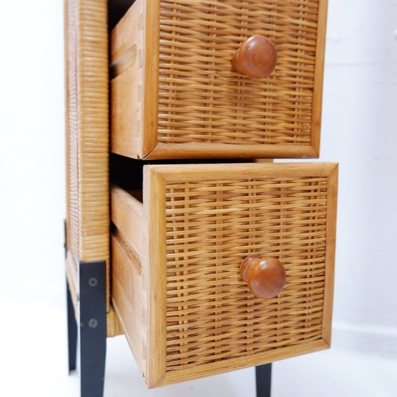Image 1 of Pair of small vintage wicker chests of drawers with five drawers