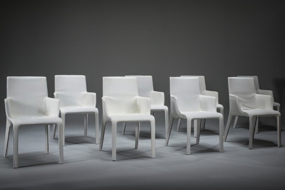 Image 1 of Gio Esszimmerstühle aus ecrufarbenem Leder von Walter Knoll, Deutschland, 2000er Jahre, 8er-Set