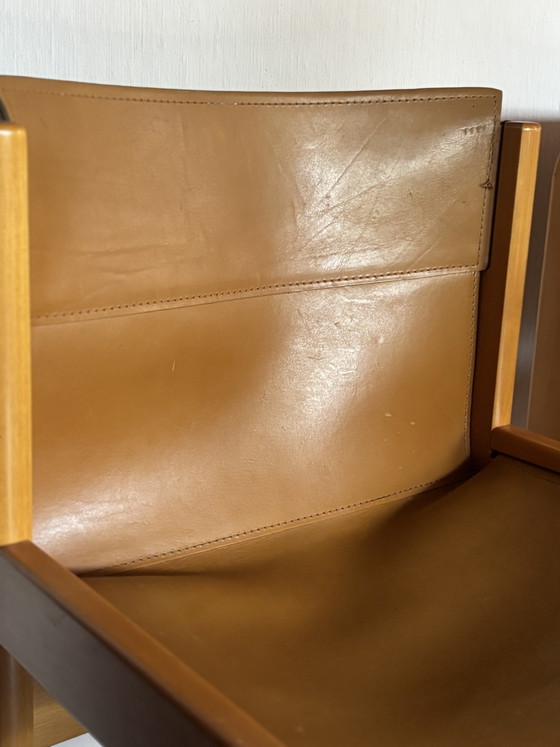 Set van 2 Vintage "Solaris" Stoelen – Franco Vattolo voor Ibisco – Eetkamerstoelen, Leather, Wood (photo 3 of 10)