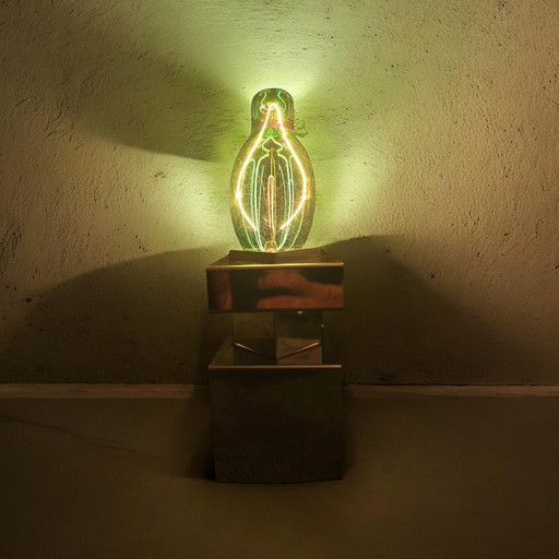 Brutalist chrome table lamp sculptural light object