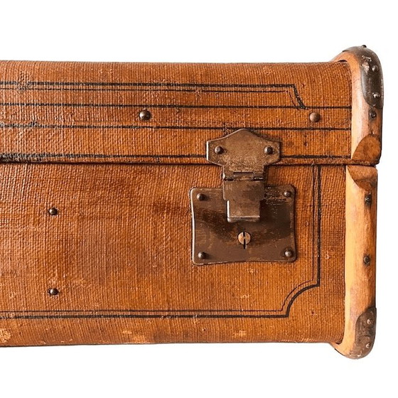 Image 1 of Antique XL canvas trunk with wooden bumpers 1900s