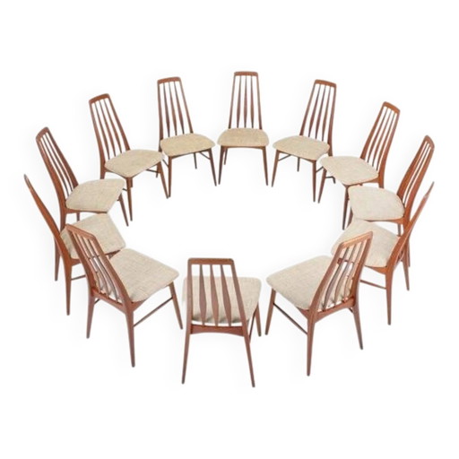 Sedie da pranzo vintage Eva di Niels Koefoed per Koefoeds Hornslet, anni '60, set di 12