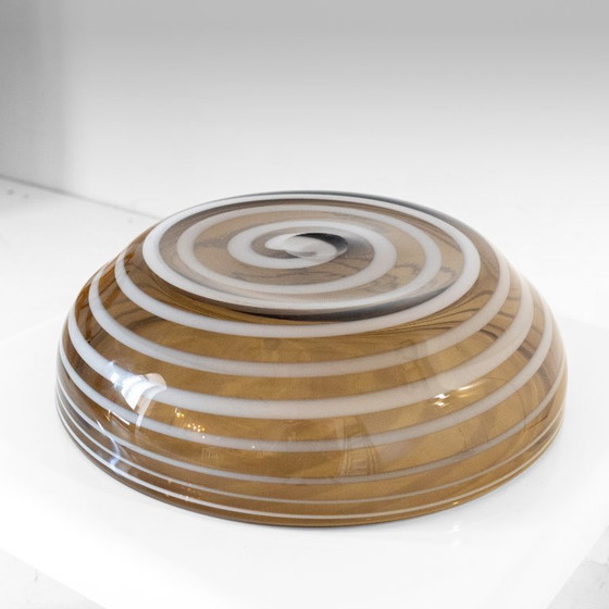 1x Ciotola Centrotavola in Vetro Murano Sommerso Stile Venini con Strisce Caffè & Bianco – Ciotole (photo 3 of 8)