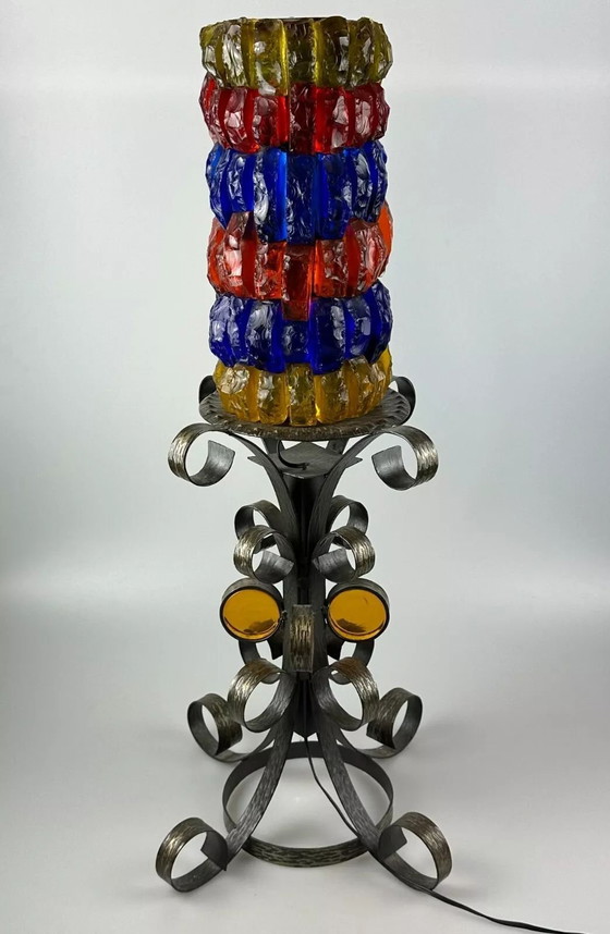 Image 1 of 60er 70er Jahre Brutalistische Stehlampe Eisen & Glas Stehleuchte Mid Century