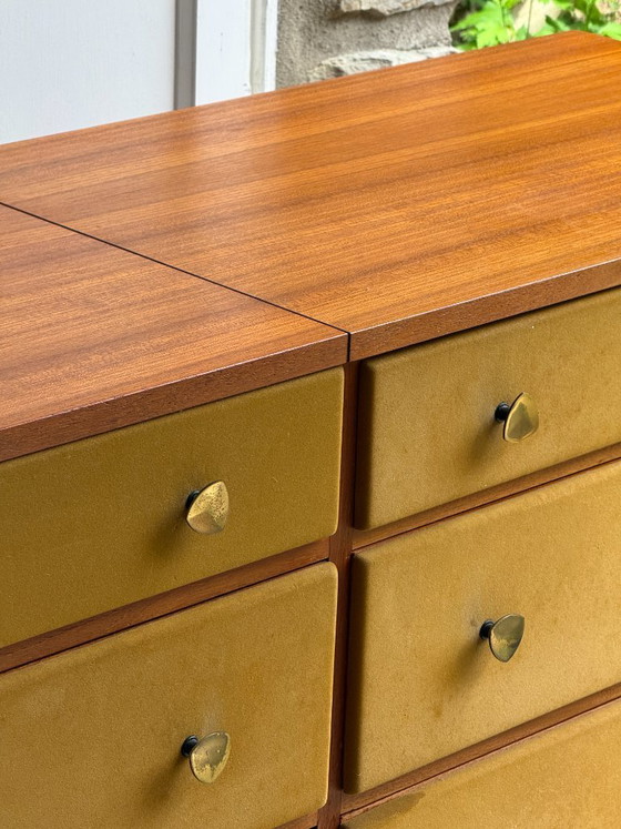 Image 1 of Enfilade commode coiffeuse Roger Landault années 50/60 suédine jaune