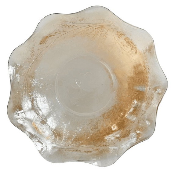 Image 1 of Bol vintage Jeanette Floragold Louisa en verre ondulé, années 1950