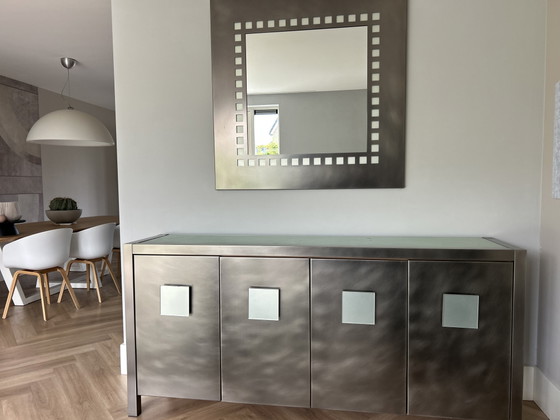 Image 1 of Beautiful designer stainless steel sideboard with matching mirror