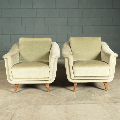 Fauteuils vintage – Velours vert menthe pastel – Années 1970 – Velvet, Wood