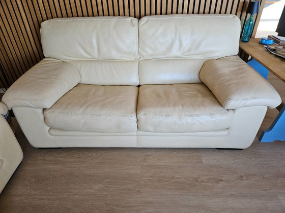 Roche Bobois 2 + 2½ dikke beige leren banken – Leer (photo 2 of 9)