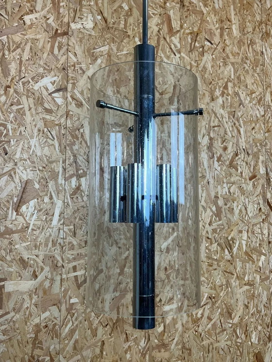 Image 1 of Lampadario anni &#39;60-&#39;70, enorme lampadario a sospensione in vetro Limburg e design cromato