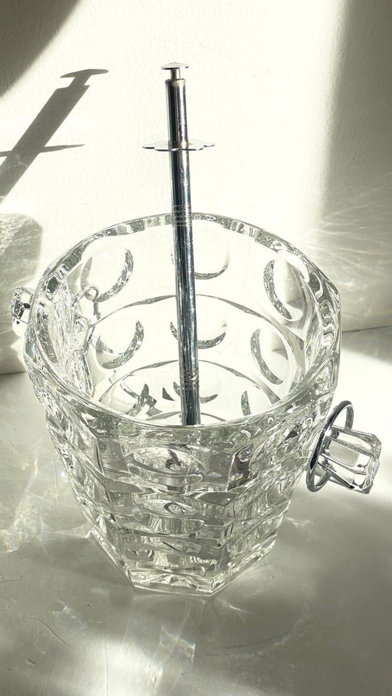 Image 1 of SEAU à Glace Cristal Ciselé et PINCE Vintage