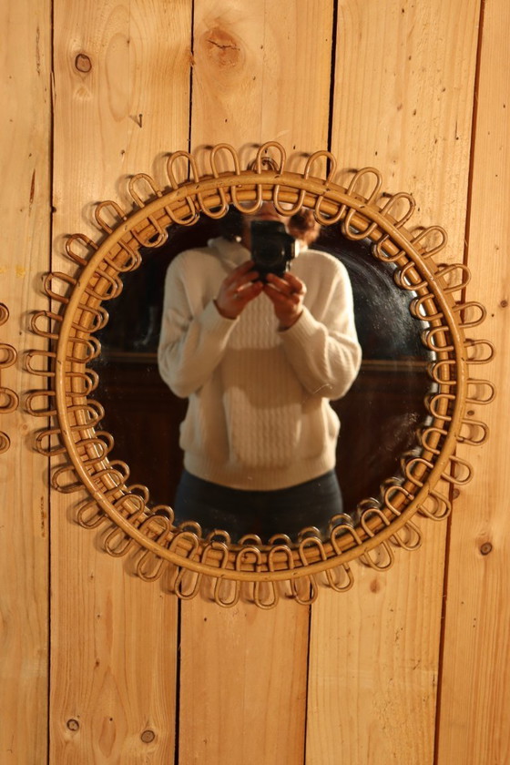 Image 1 of Paire de miroir rotin rond par Franco Albini Italie 1950