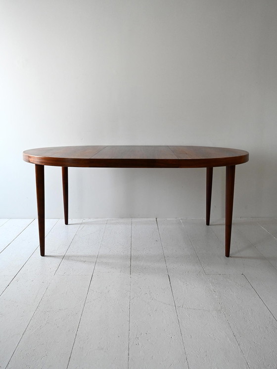 Image 1 of Vintage Extendable Round Scandinavian Rosewood Dining Table