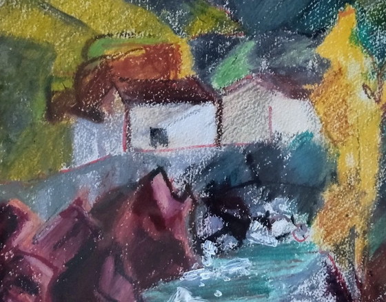 Image 1 of Lucie RIVEL, Mountain Village. Framed pastel.