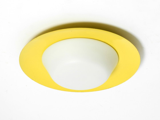 Image 1 of Large Mid-Century Wall or Ceiling Lamp Made of Glass with Metal Reflector in Yellow from Kaiser Leuchten