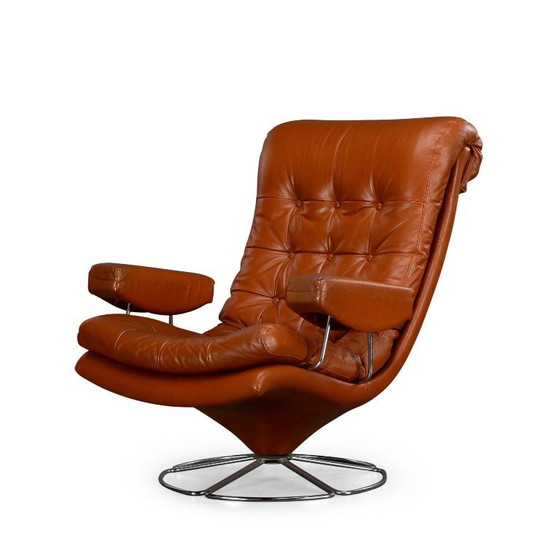 Image 1 of Dänischer Drehsessel im Mid-Century-Modern-Stil aus cognacfarbenem Leder, 1960er Jahre