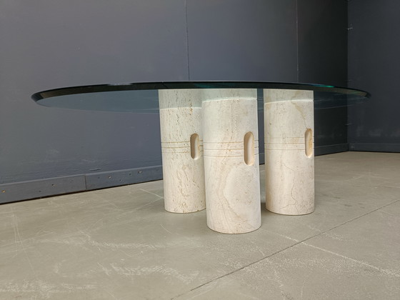 Image 1 of Table basse vintage en travertin et verre, 1970