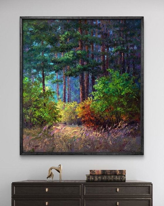 Original Oil Painting Nature Landscape The Beginning Of Autumn In The Forest – Paintings & Drawings, Canvas (photo 3 of 8)