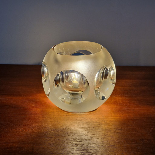 A Vintage Peill & Putzler Table Lamp: Hexagon/Square Lamp Of Clear Glass, Germany 1970s