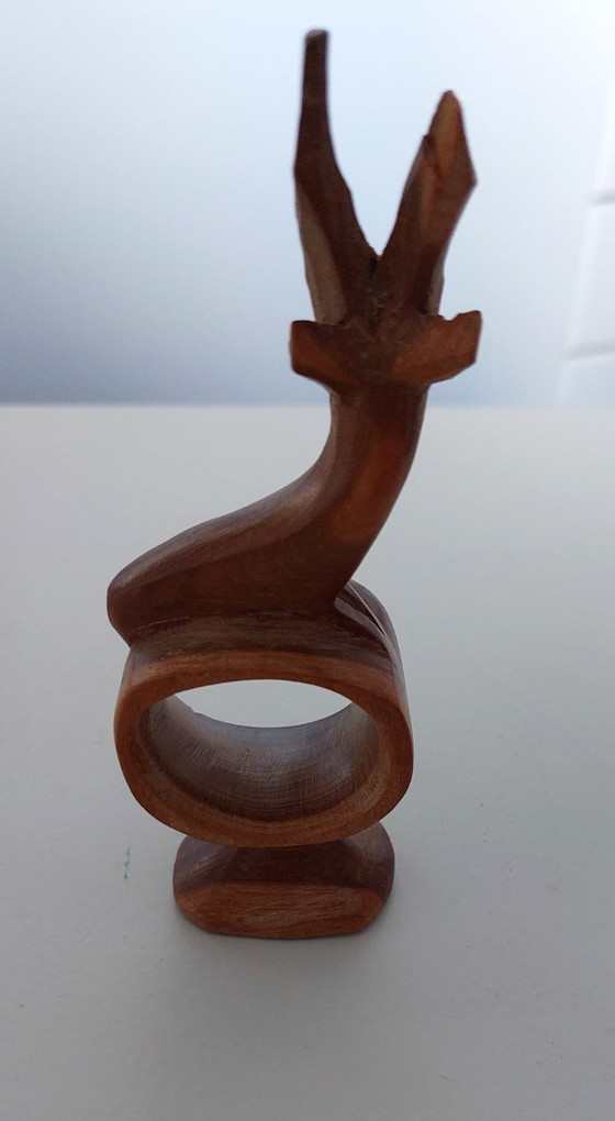 Wooden napkin ring with gazelle head, Decorative Objects, Brown, Rustic (photo 2 of 5)