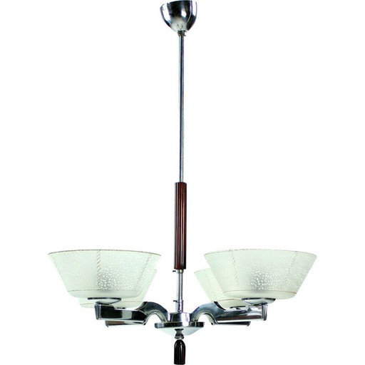 Lampadario cromato Art Déco vintage, Cecoslovacchia 1940