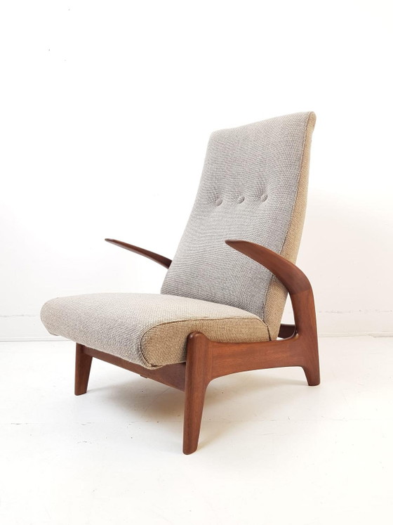 Fauteuil Gimson & Slater en tissu beige Ploeg | Teck réglable, récemment retapissé – Wood, Wool (photo 4 of 7)