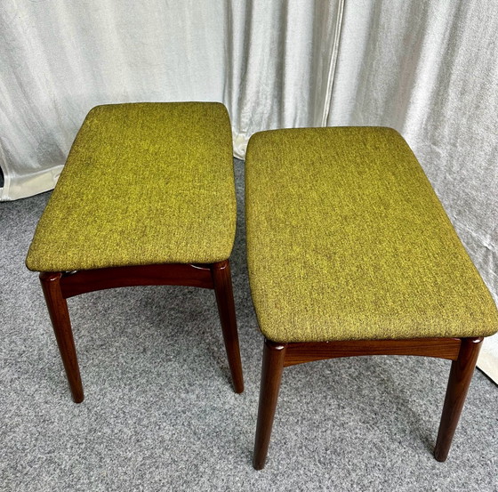 Danish Design, “Sigfred Omann, Ølholm” Poggiapiedi e pouf, Teak, Mid Century, Ølholm Møbelfabrik, Legno, Verde (foto 7 di 11)