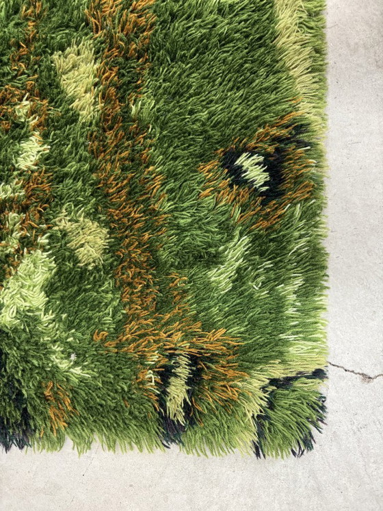 Image 1 of Tapis à poils longs BAJONG vintage, motif camouflage vert, Pays-Bas, années 1970