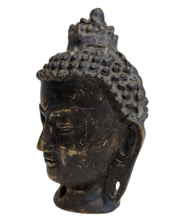 Testa di Buddha antica in bronzo dorato – Himalaya, 096 – Sculture, Bronze (photo 8 of 9)