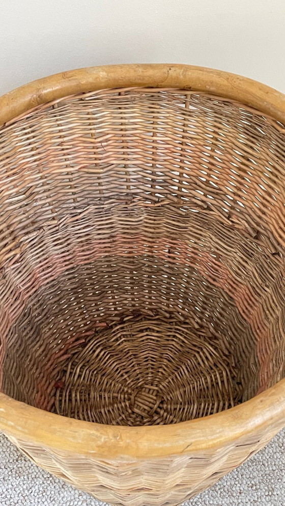 Image 1 of Grand PANIER Vintage OSIER Cerclé Bois