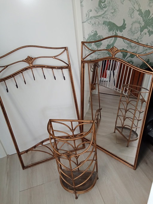 3 delig Palazzo art / art nouveau vestibule set spiegel kapstok paraplu houder goud metaal kleur