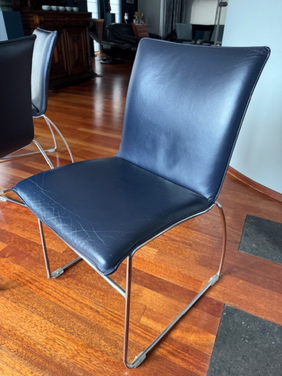 Image 1 of Set di 6 sedie a sospensione in pelle PASTOE, Topazio, Blu Notte