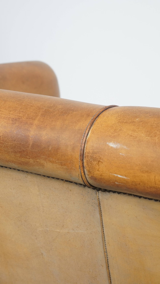 Image 1 of Vintage Sheepskin Leather 2-Seater Sofa in English Style