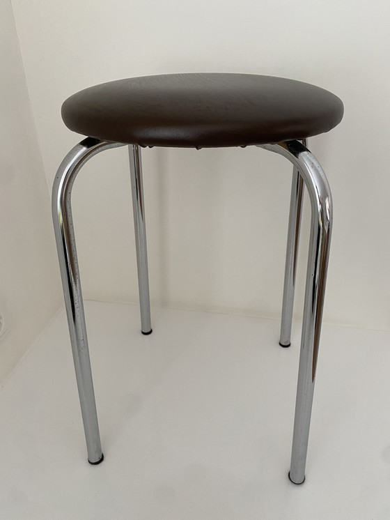 Image 1 of Vintage brown stool with chrome frame, 1970s