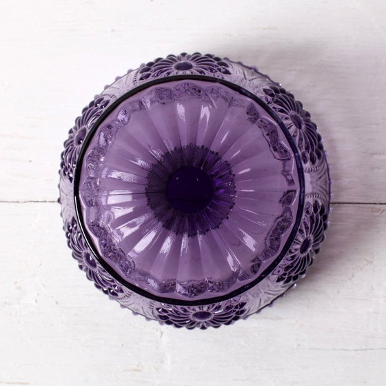 Image 1 of Ciotola con piedistallo in vetro pressato color ametista viola Godinger – Vintage USA anni 2000