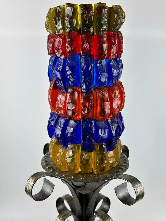 Image 1 of 60er 70er Jahre Brutalistische Stehlampe Eisen & Glas Stehleuchte Mid Century