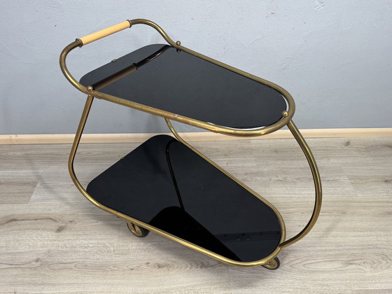 Image 1 of Vintage serving trolley with smoked glass tops