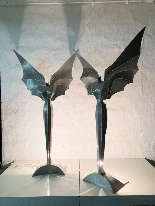 2 lampadaires 80s 90s design Reinhard Stubenrauch ange sculpture illuminée