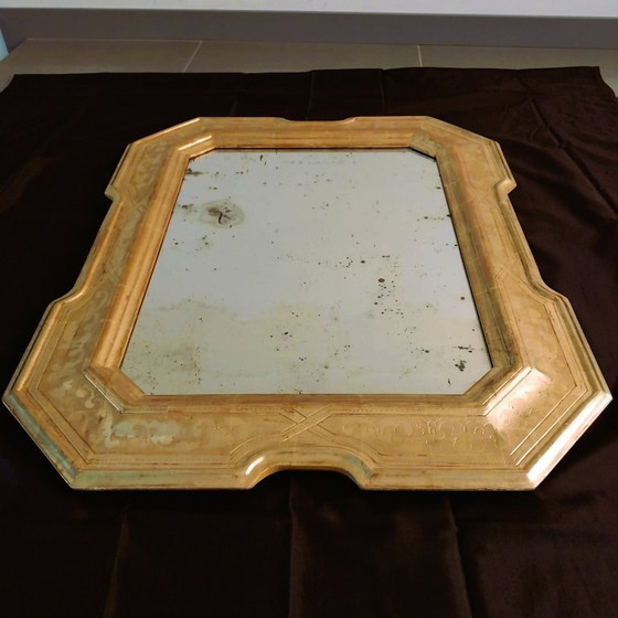 Image 1 of Miroir italien antique Julklapp Christmasgift avec feuille d'or – Pièce unique faite main