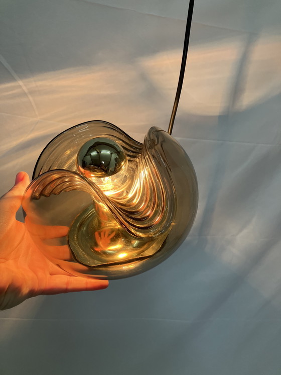 Image 1 of Suspension Vintage Futura Wave de Peill & Putzler en verre fumé