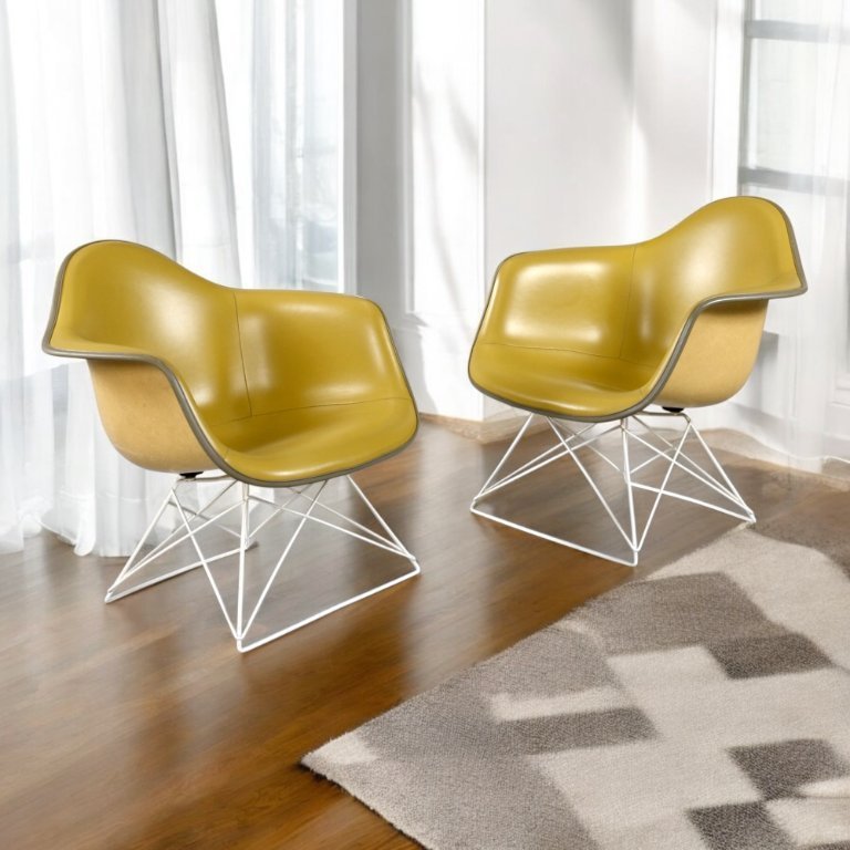 Pair of Eames for Herman Miller LAR Shell Chairs with Yellow