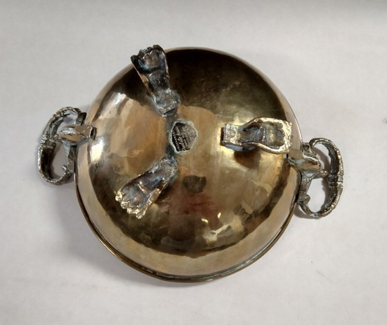 Image 1 of Antique copper bowl, griffin handles, lion paws