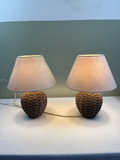 Vintage wicker bedside lamp