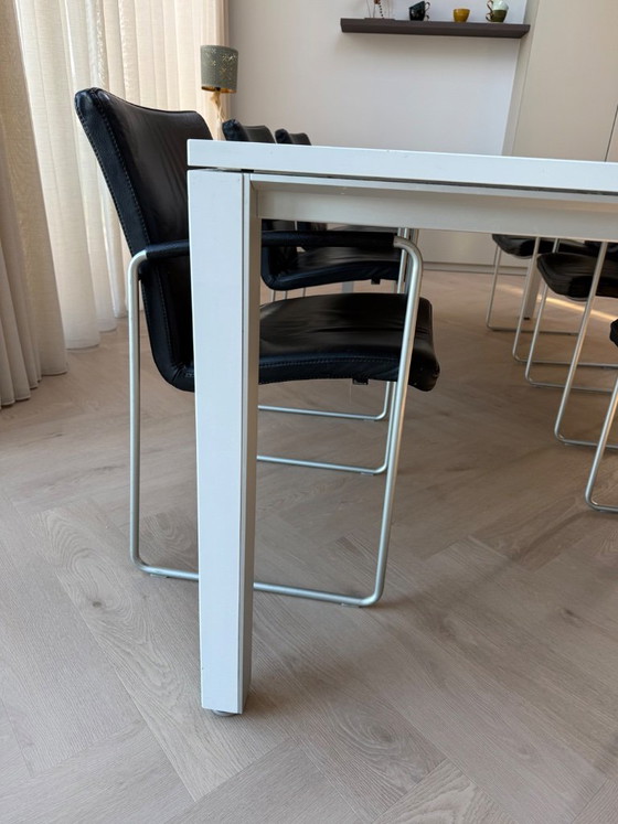 Leolux Dining Table and 6 Leather Leolux Dining Chairs – Metal (photo 2 of 7)