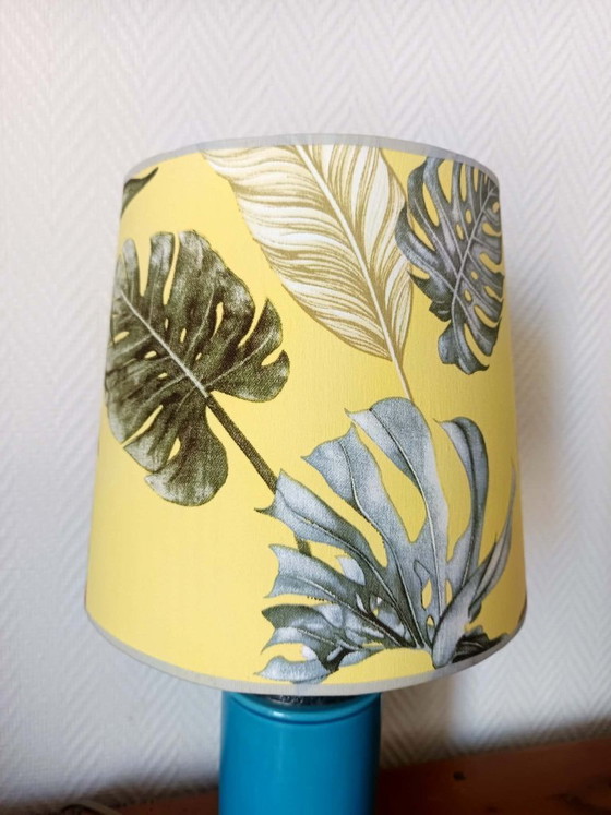 Image 1 of Blue ceramic lamp with claw feet and foliage lampshade